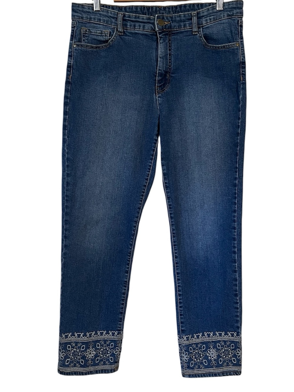 Laura Embellished hem straight legs jeans 14